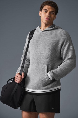 Alo Yoga Sports Club Knit Uomo Felpa con Cappuccio Grigie | Italia PEZ-198735
