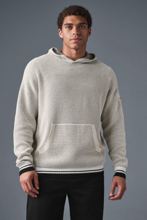 Alo Yoga Sports Club Knit Uomo Felpa con Cappuccio Bone | Italia CSR-640571