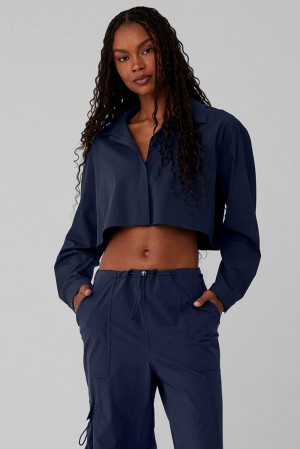 Alo Yoga Take Me Out Button Up Donna Top Corti Blu Marino | Italia UXQ-590162