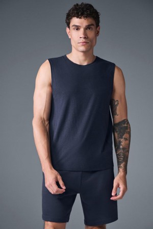 Alo Yoga The Triumph Muscle Uomo Tank Blu Marino | Italia MKH-471963