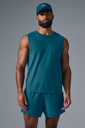 Alo Yoga The Triumph Muscle Uomo Tank Oceanic Teal | Italia INV-485603