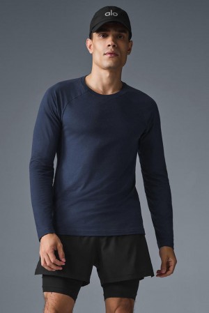 Alo Yoga Triumph Long Sleeve Uomo Tee Blu Marino | Italia DZK-034786