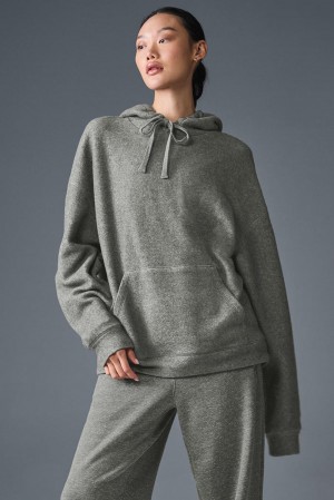 Alo Yoga Triumph Restore Donna Felpa con Cappuccio Grigie | Italia LTF-703821
