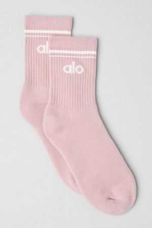 Alo Yoga Unisex Half-Crew Throwback Donna Sock Rosa Bianche | Italia FMO-574893
