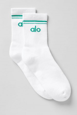 Alo Yoga Unisex Half-Crew Throwback Uomo Sock Bianche Verdi | Italia UZF-019857