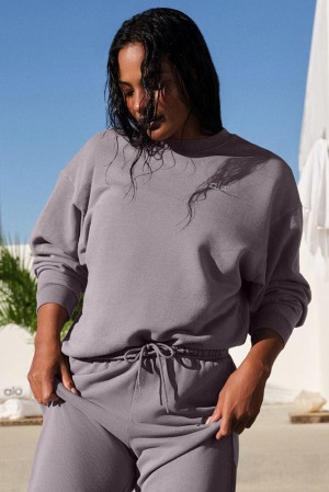 Alo Yoga Washed Accolade Crew Neck Donna Pullover Grigie Lavaggio | Italia HAL-186205