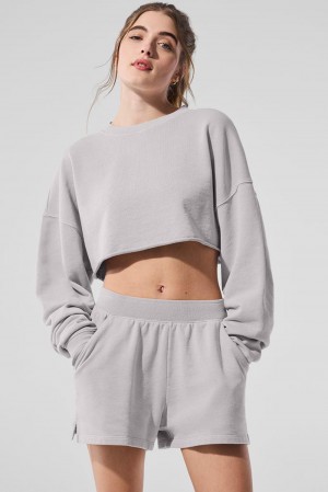 Alo Yoga Washed Extreme Cropped Donna Pullover Grigie Lavaggio | Italia QWS-503812