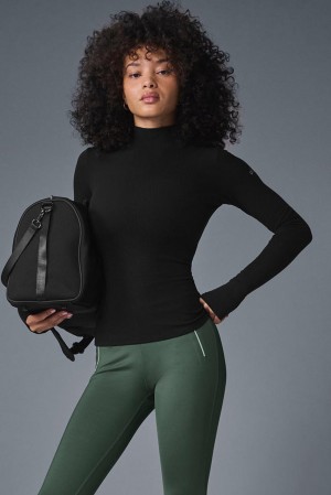 Alo Yoga Wellness Rib Mock Neck Donna Maniche Lunghe Nere | Italia HCB-195863