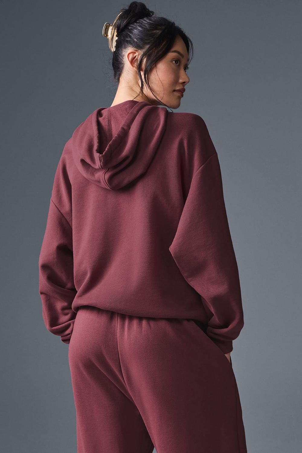 Alo Yoga Accolade Donna Felpa con Cappuccio Bordeaux | Italia  NXM-487562