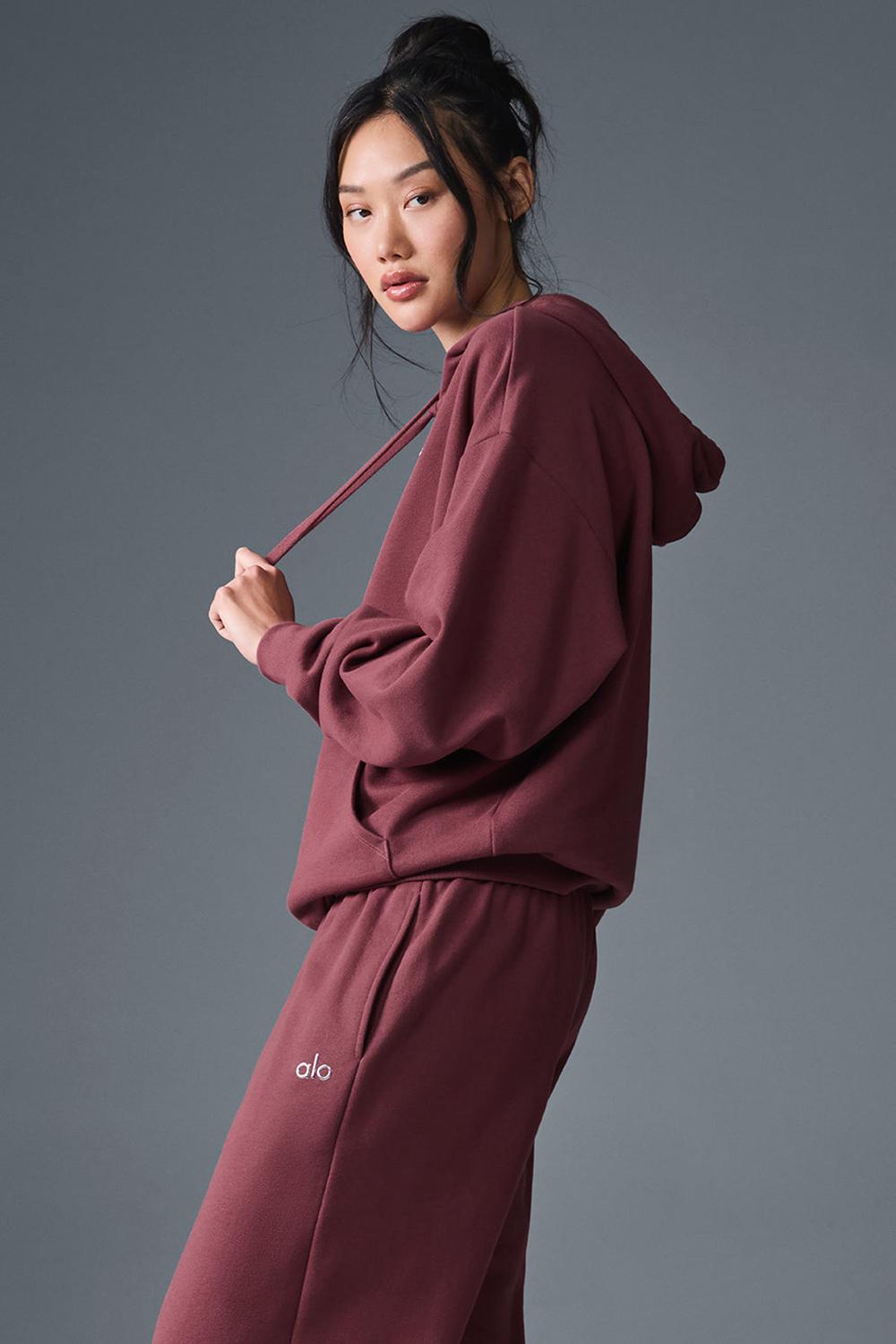 Alo Yoga Accolade Donna Felpa con Cappuccio Bordeaux | Italia  NXM-487562
