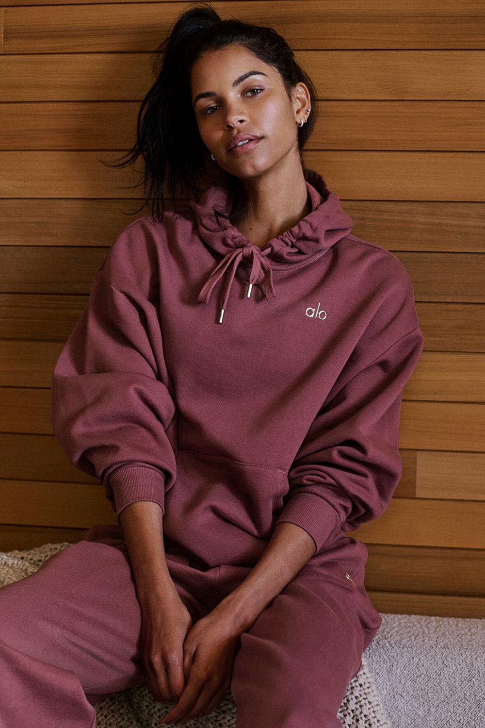 Alo Yoga Accolade Donna Felpa con Cappuccio Bordeaux | Italia  NXM-487562