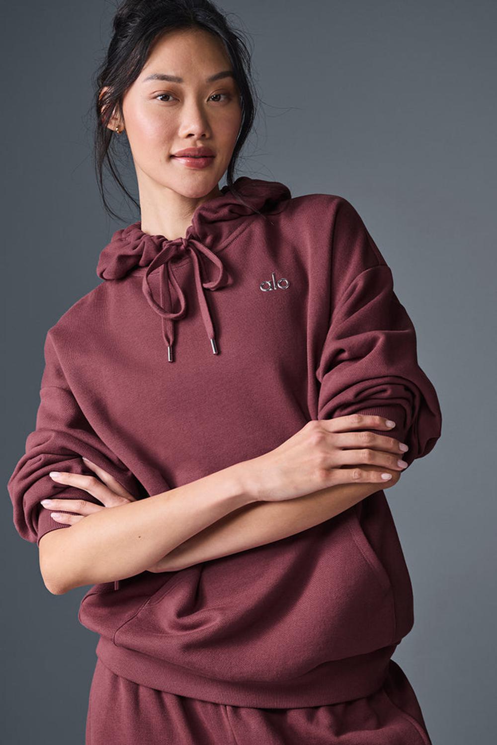 Alo Yoga Accolade Donna Felpa con Cappuccio Bordeaux | Italia  NXM-487562