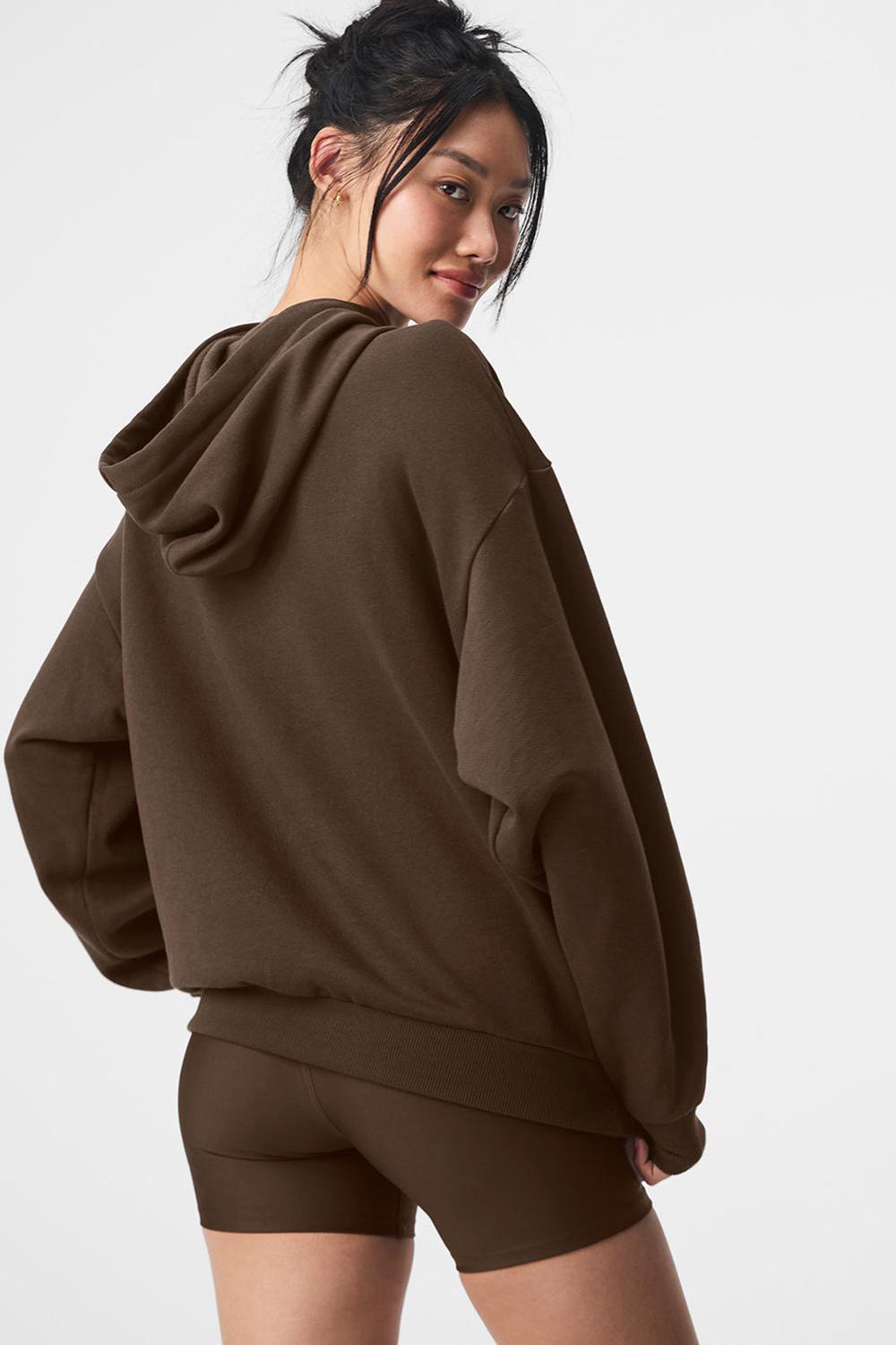 Alo Yoga Accolade Donna Felpa con Cappuccio Espresso | Italia  EHR-378621