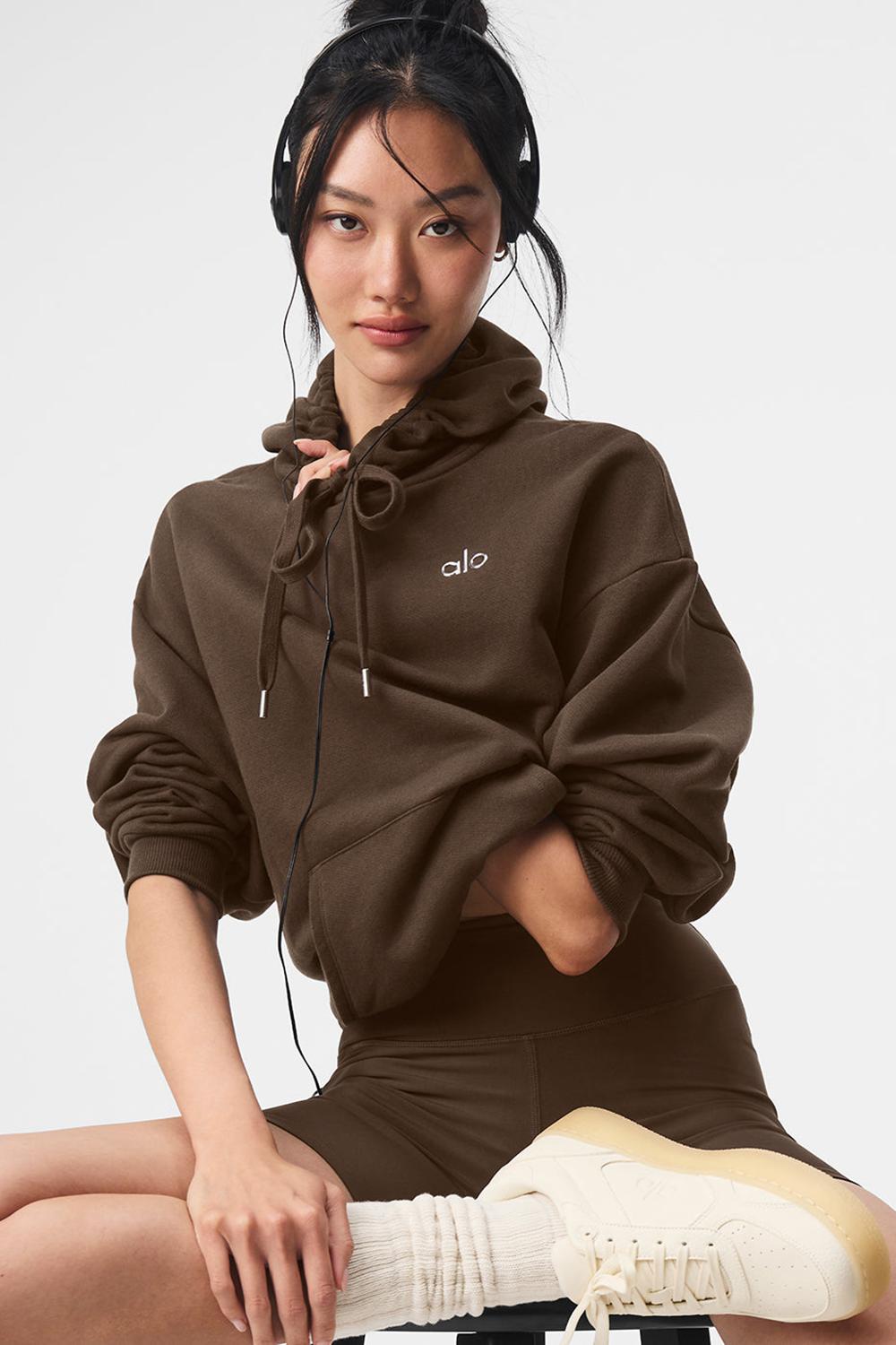 Alo Yoga Accolade Donna Felpa con Cappuccio Espresso | Italia  EHR-378621