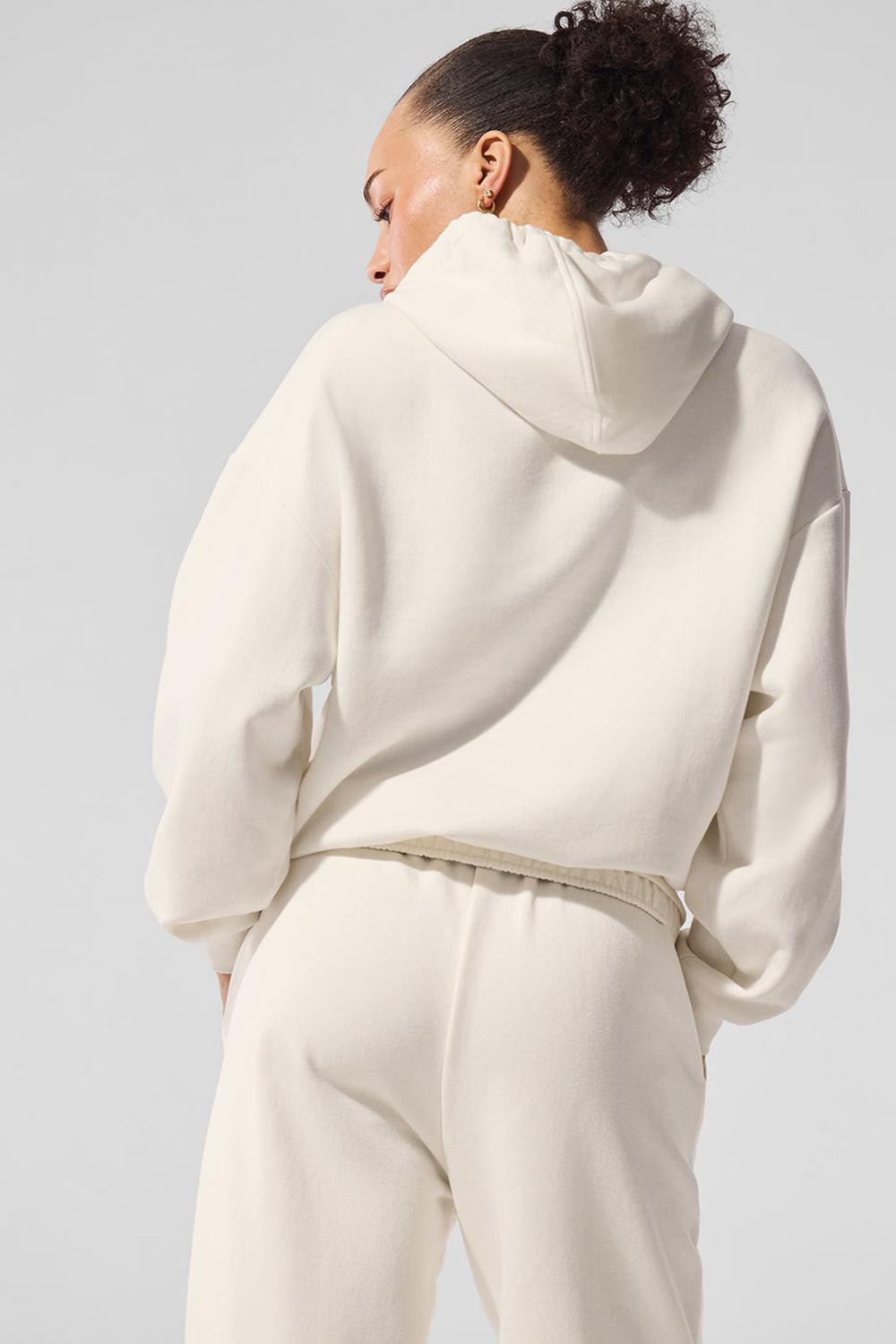 Alo Yoga Accolade Donna Felpa con Cappuccio Ivory | Italia  MZF-541028