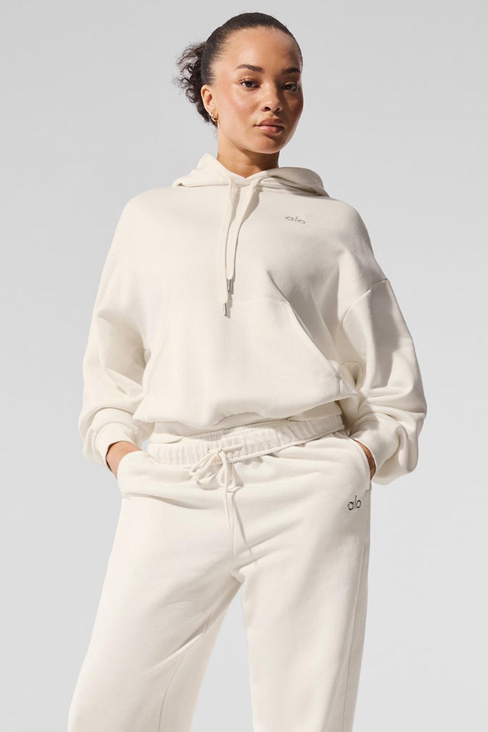 Alo Yoga Accolade Donna Felpa con Cappuccio Ivory | Italia  MZF-541028