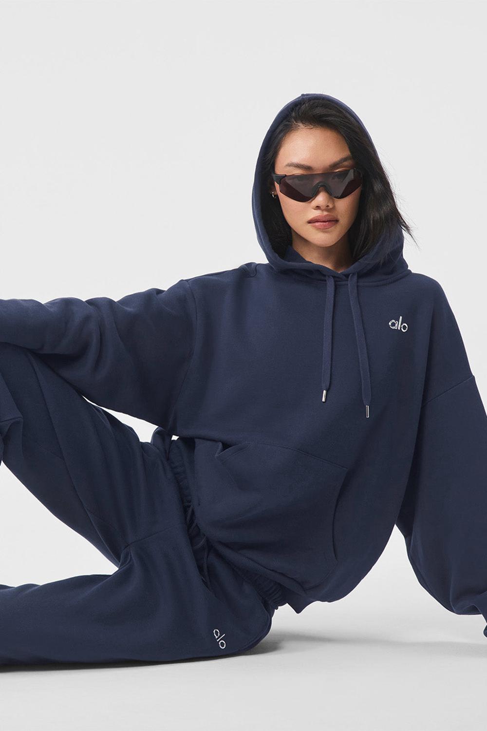 Alo Yoga Accolade Donna Felpa con Cappuccio Blu Marino | Italia  CND-468509