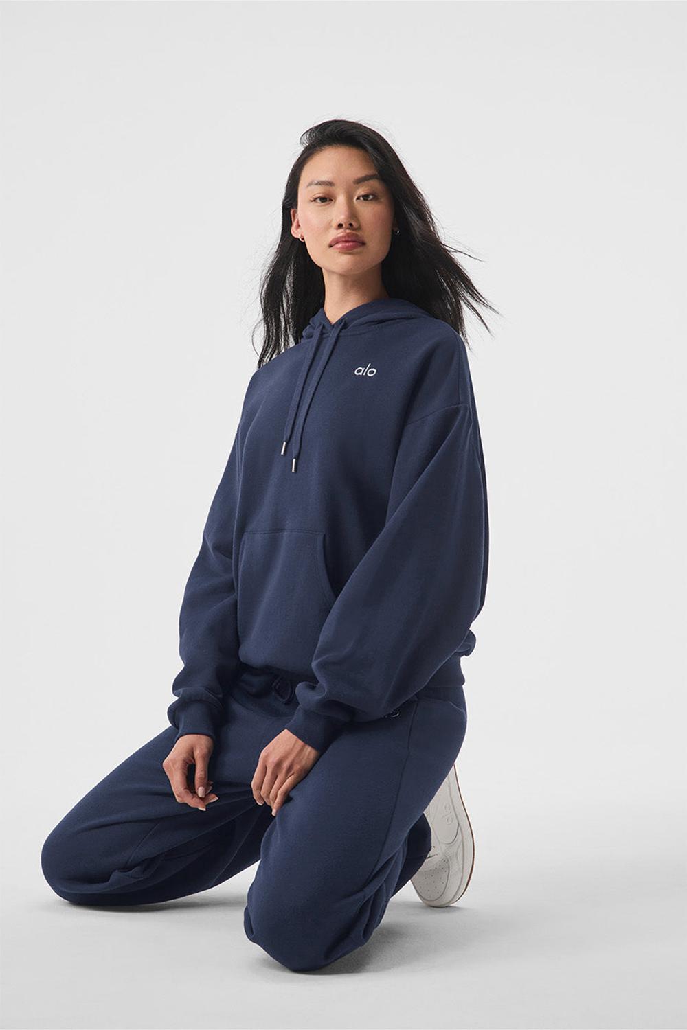 Alo Yoga Accolade Donna Felpa con Cappuccio Blu Marino | Italia  CND-468509