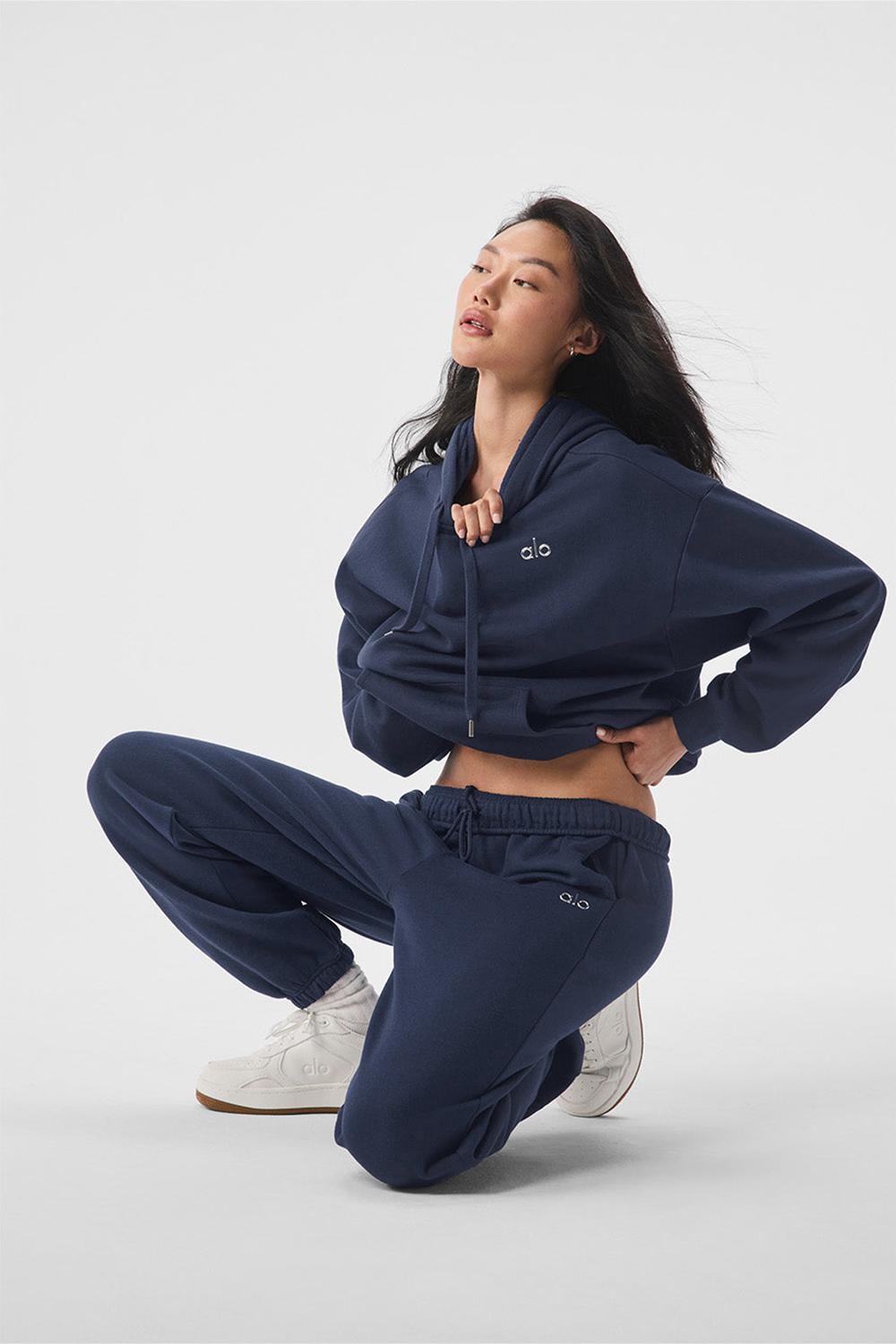 Alo Yoga Accolade Donna Felpa con Cappuccio Blu Marino | Italia  CND-468509