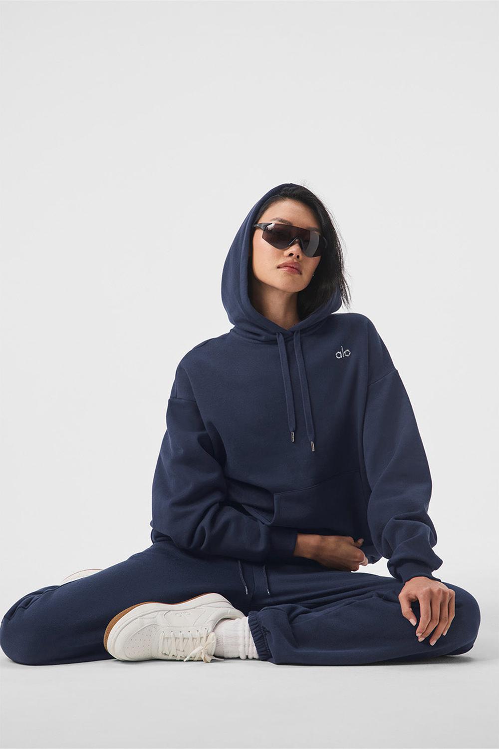 Alo Yoga Accolade Donna Felpa con Cappuccio Blu Marino | Italia  CND-468509