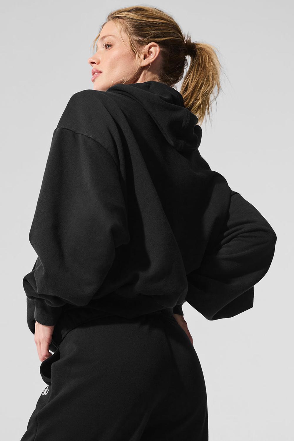 Alo Yoga Accolade Donna Felpa con Cappuccio Nere | Italia  QFA-743065