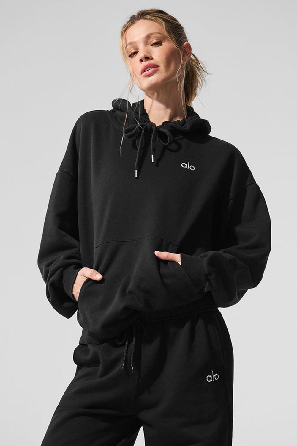 Alo Yoga Accolade Donna Felpa con Cappuccio Nere | Italia  QFA-743065