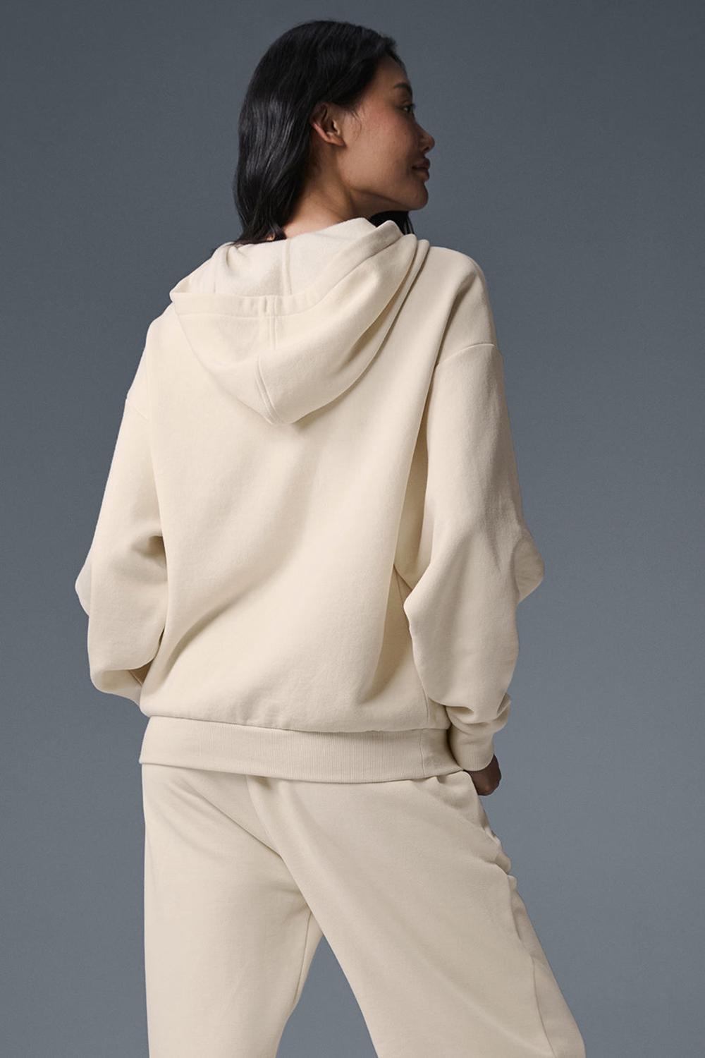 Alo Yoga Accolade Full Zip Donna Felpa con Cappuccio Oat Milk | Italia  YVL-950136