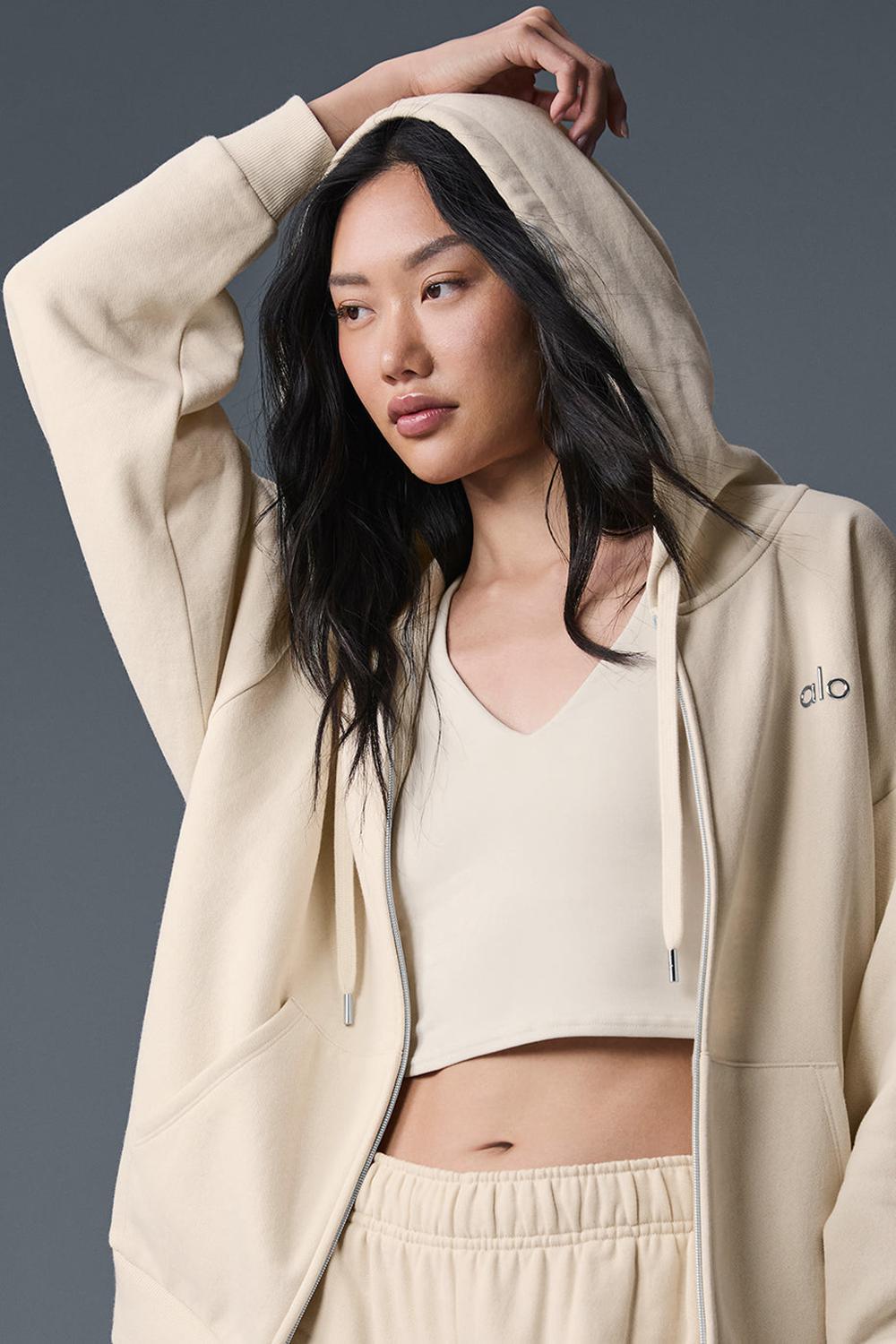 Alo Yoga Accolade Full Zip Donna Felpa con Cappuccio Oat Milk | Italia  YVL-950136