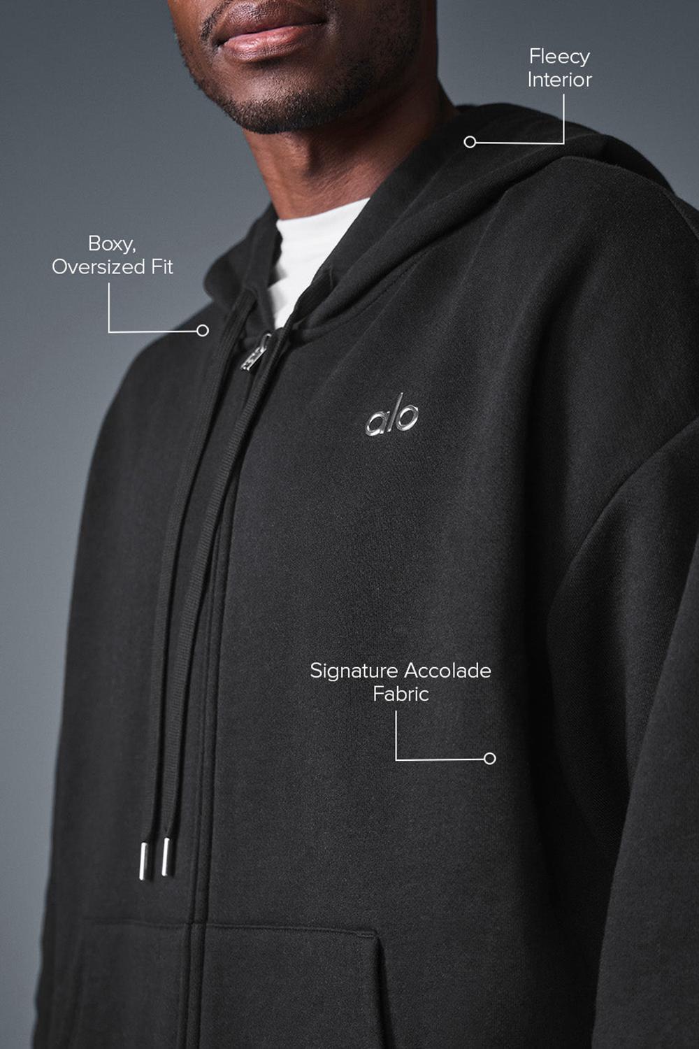 Alo Yoga Accolade Full Zip Uomo Felpa con Cappuccio Nere | Italia  HKN-642935