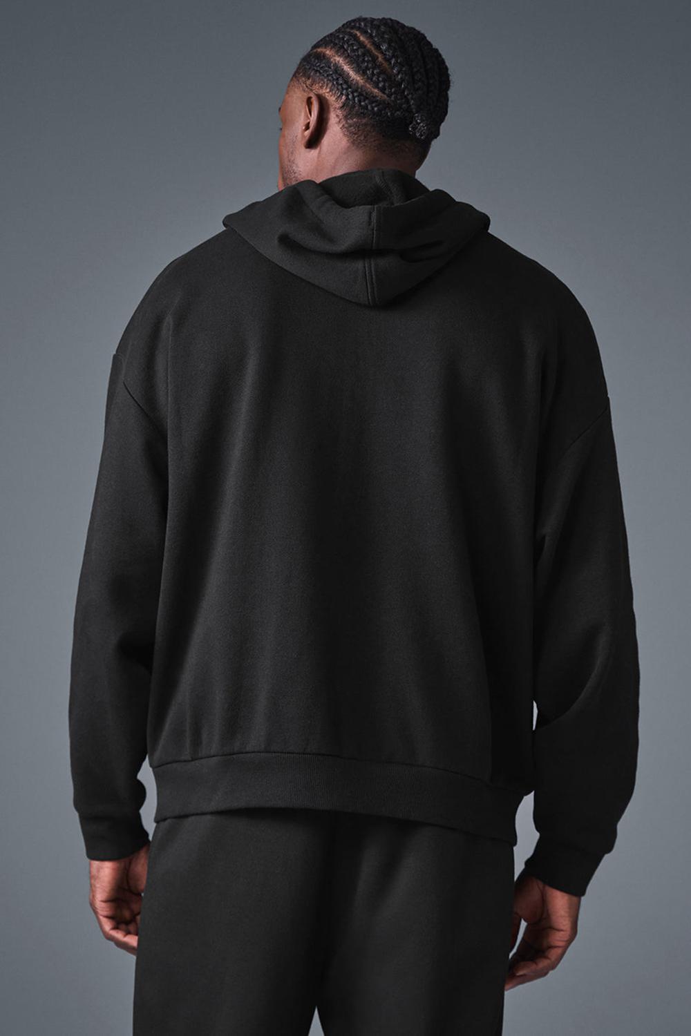 Alo Yoga Accolade Full Zip Uomo Felpa con Cappuccio Nere | Italia  HKN-642935