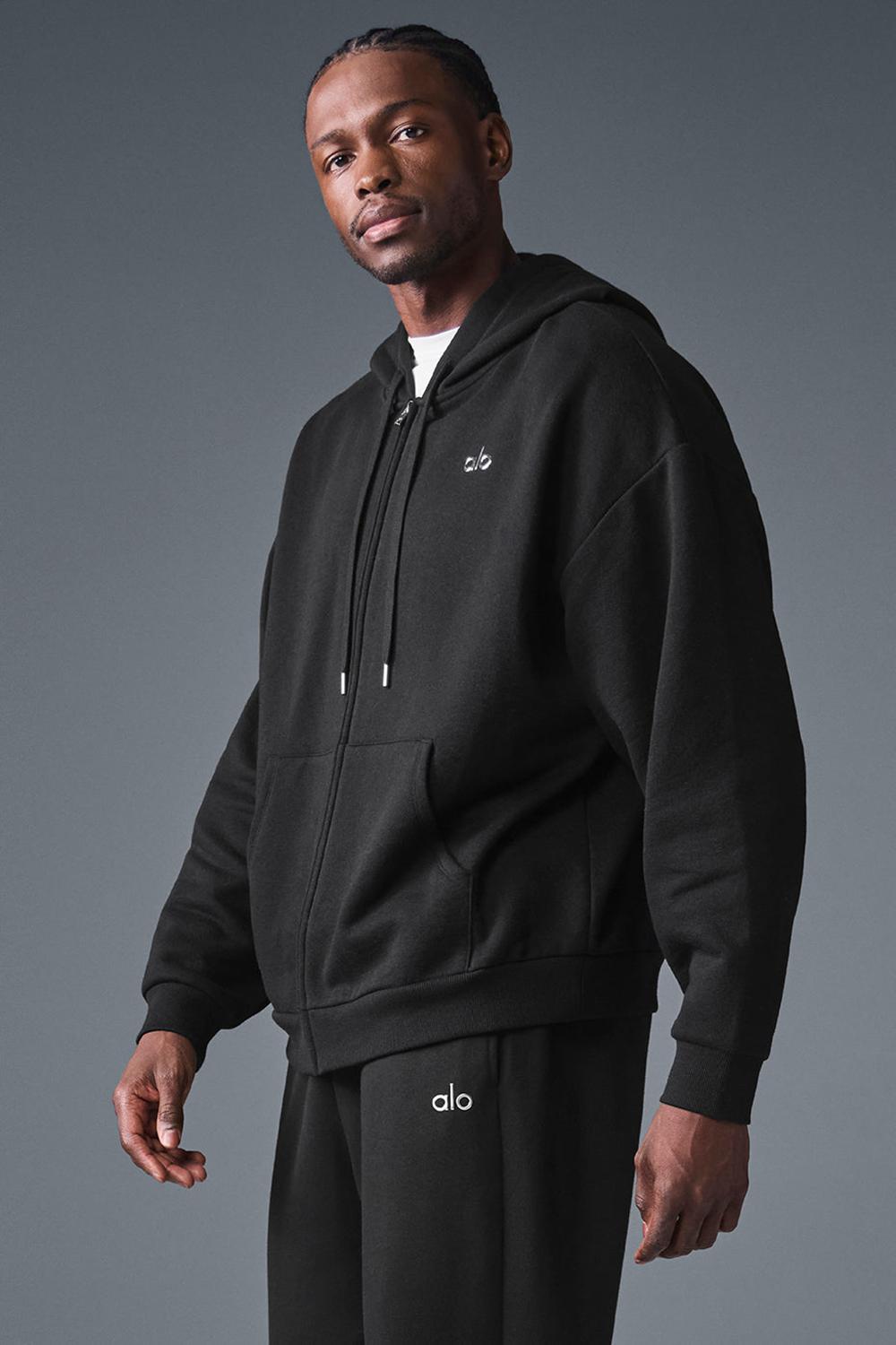 Alo Yoga Accolade Full Zip Uomo Felpa con Cappuccio Nere | Italia  HKN-642935
