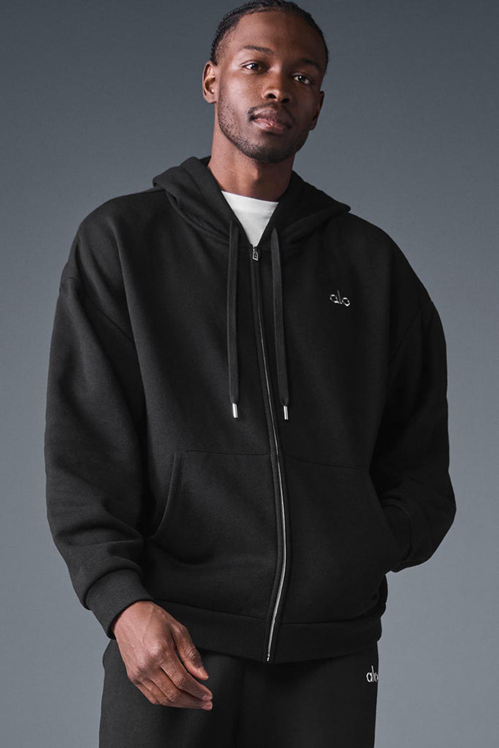 Alo Yoga Accolade Full Zip Uomo Felpa con Cappuccio Nere | Italia  HKN-642935