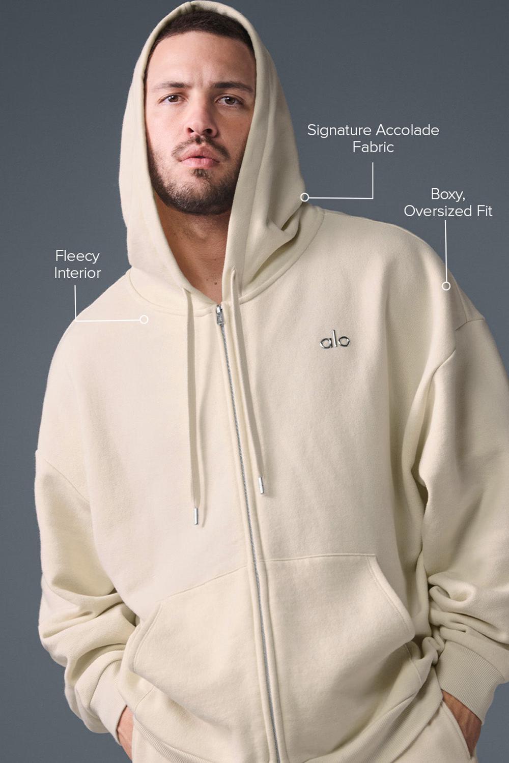 Alo Yoga Accolade Full Zip Uomo Felpa con Cappuccio Oat Milk | Italia  RGF-105672