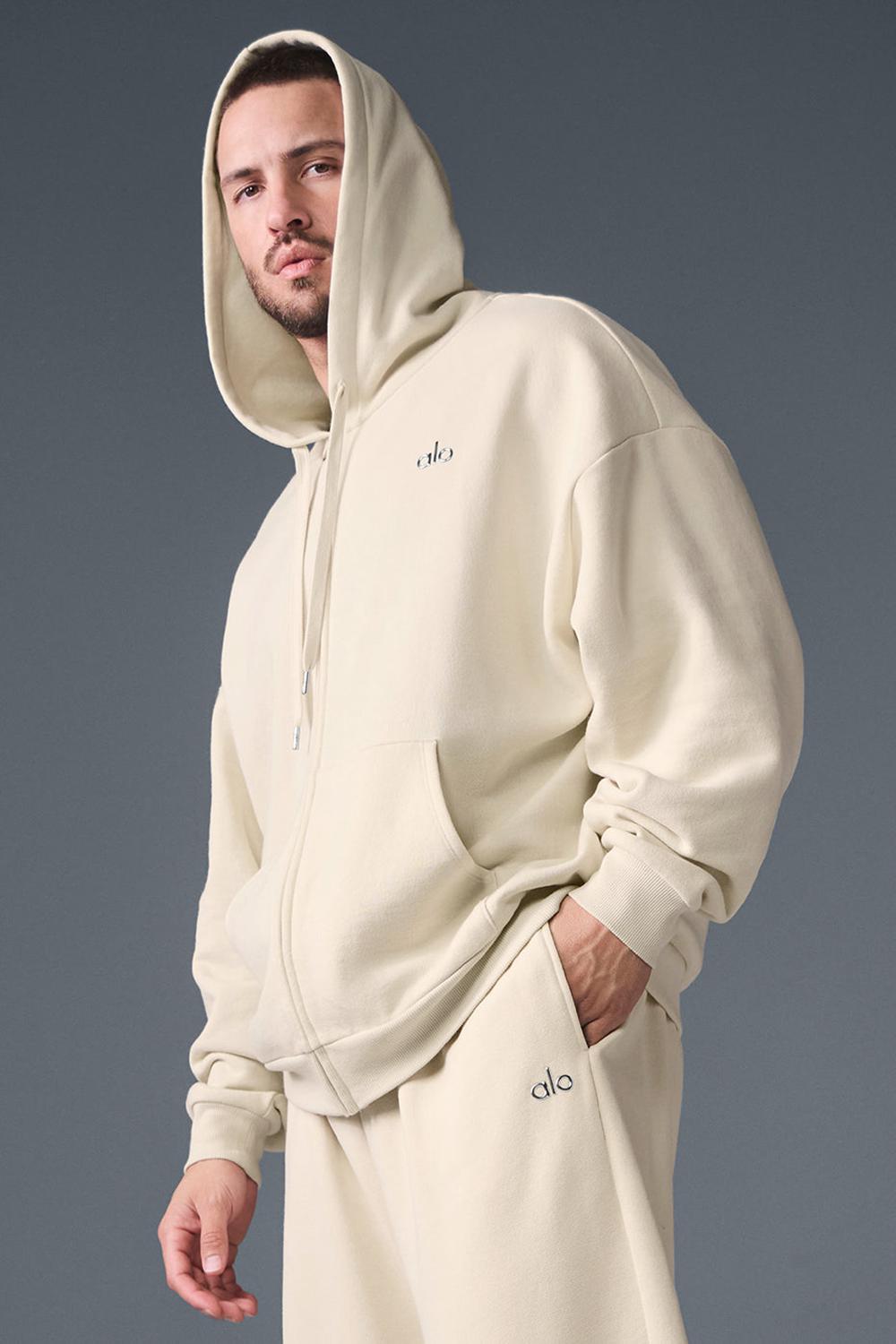 Alo Yoga Accolade Full Zip Uomo Felpa con Cappuccio Oat Milk | Italia  RGF-105672
