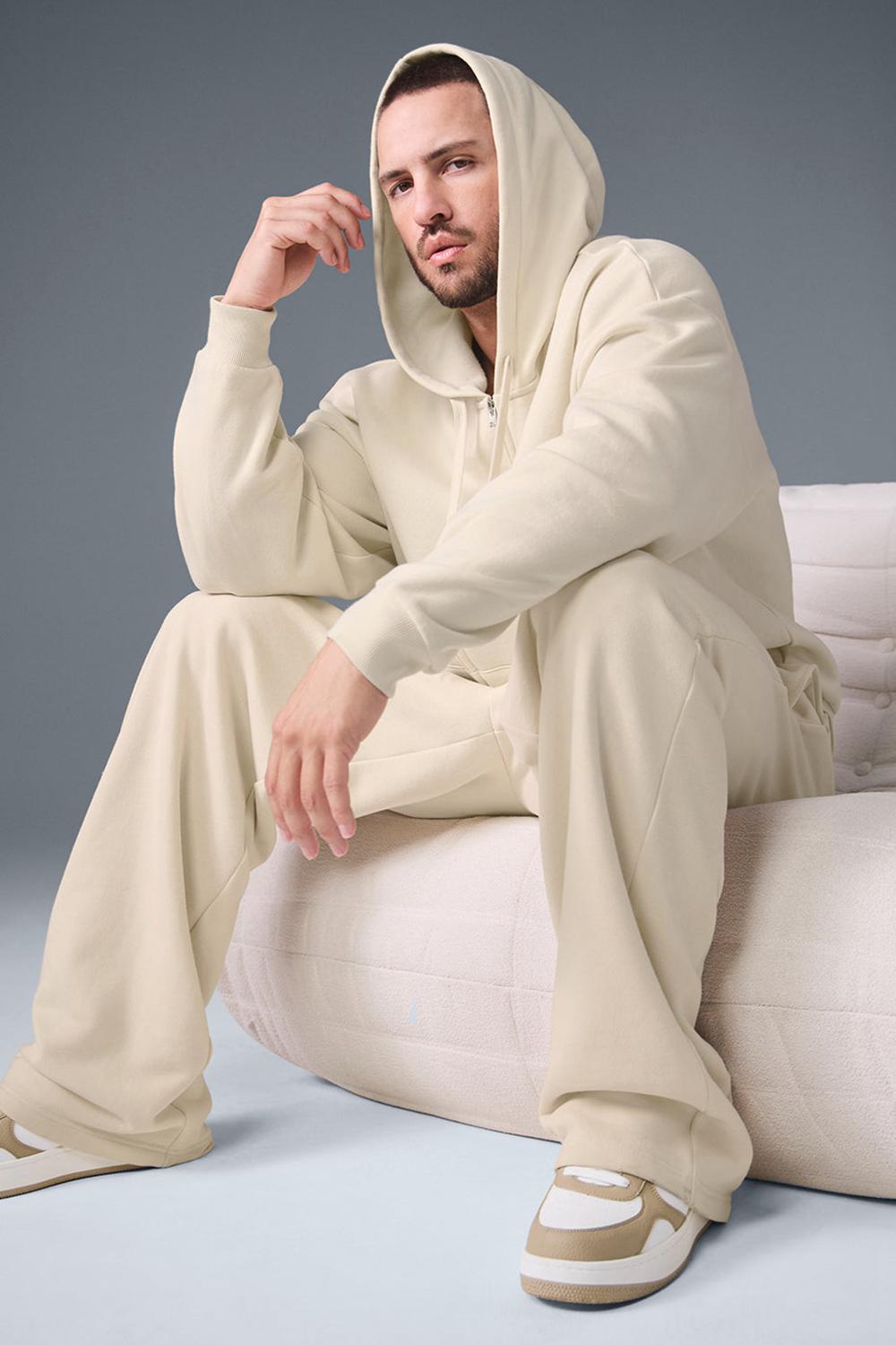 Alo Yoga Accolade Full Zip Uomo Felpa con Cappuccio Oat Milk | Italia  RGF-105672