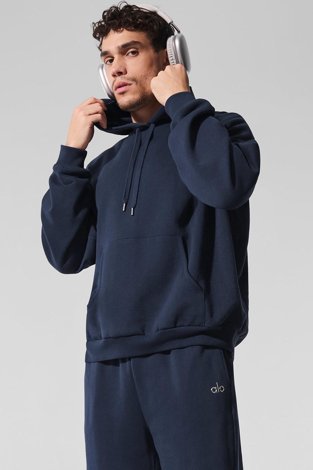 Alo Yoga Accolade Uomo Felpa con Cappuccio Blu Marino | Italia  IXO-201783