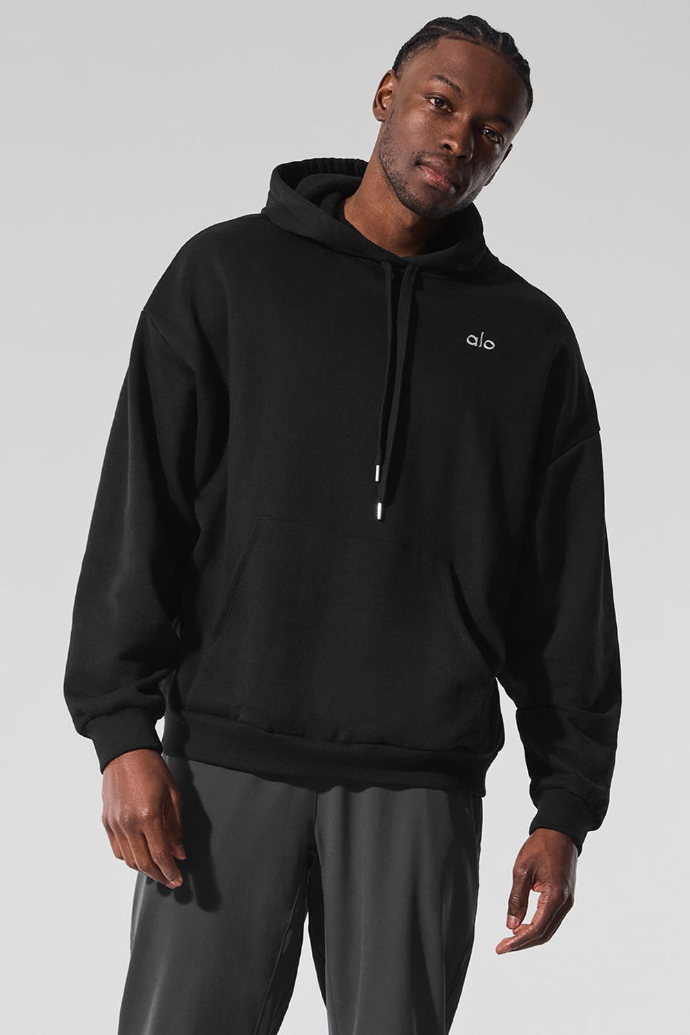 Alo Yoga Accolade Uomo Felpa con Cappuccio Nere | Italia  PLC-968135
