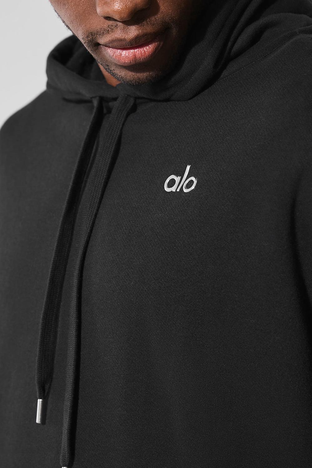 Alo Yoga Accolade Uomo Felpa con Cappuccio Nere | Italia  PLC-968135
