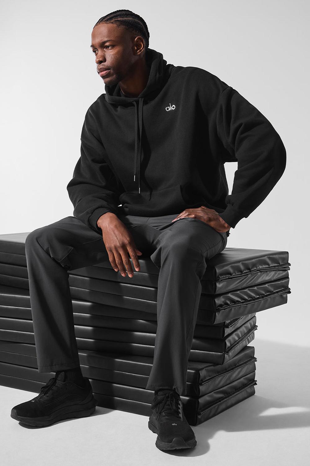 Alo Yoga Accolade Uomo Felpa con Cappuccio Nere | Italia  PLC-968135