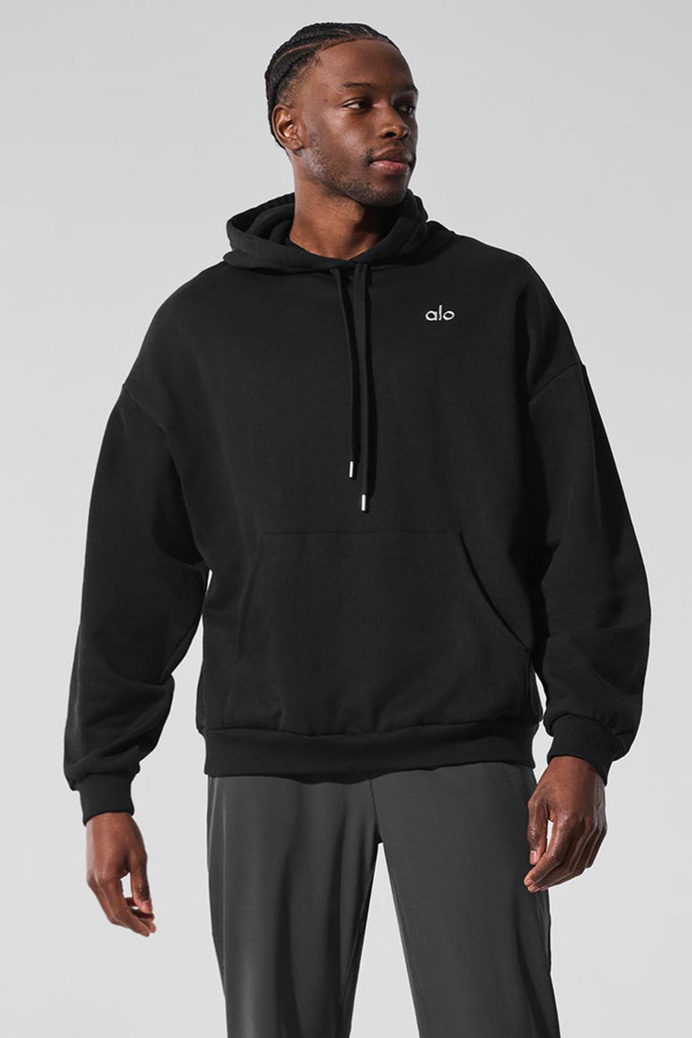 Alo Yoga Accolade Uomo Felpa con Cappuccio Nere | Italia  PLC-968135