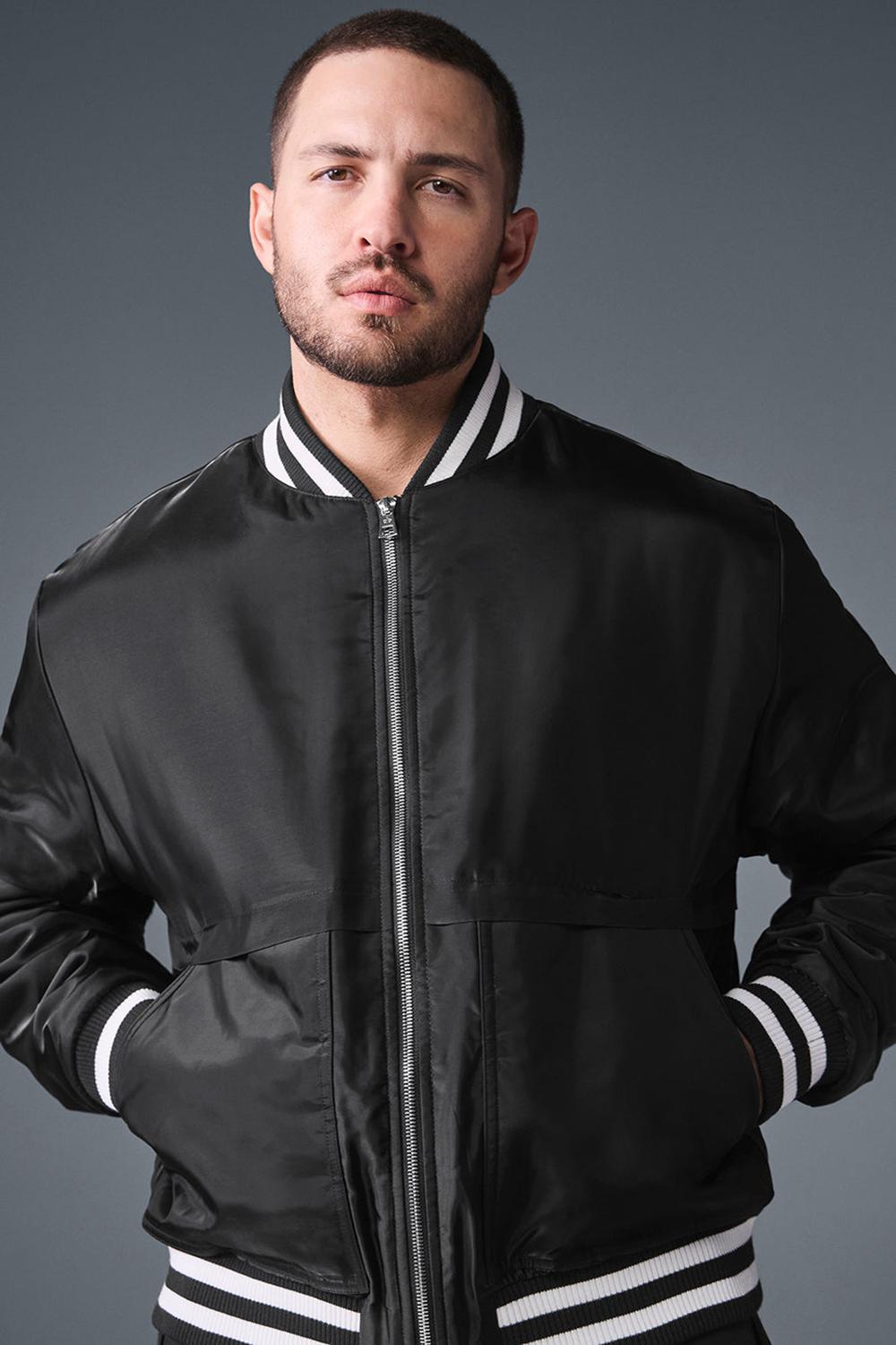 Alo Yoga Afterglow Varsity Uomo Giacca Nere | Italia  QVI-389654