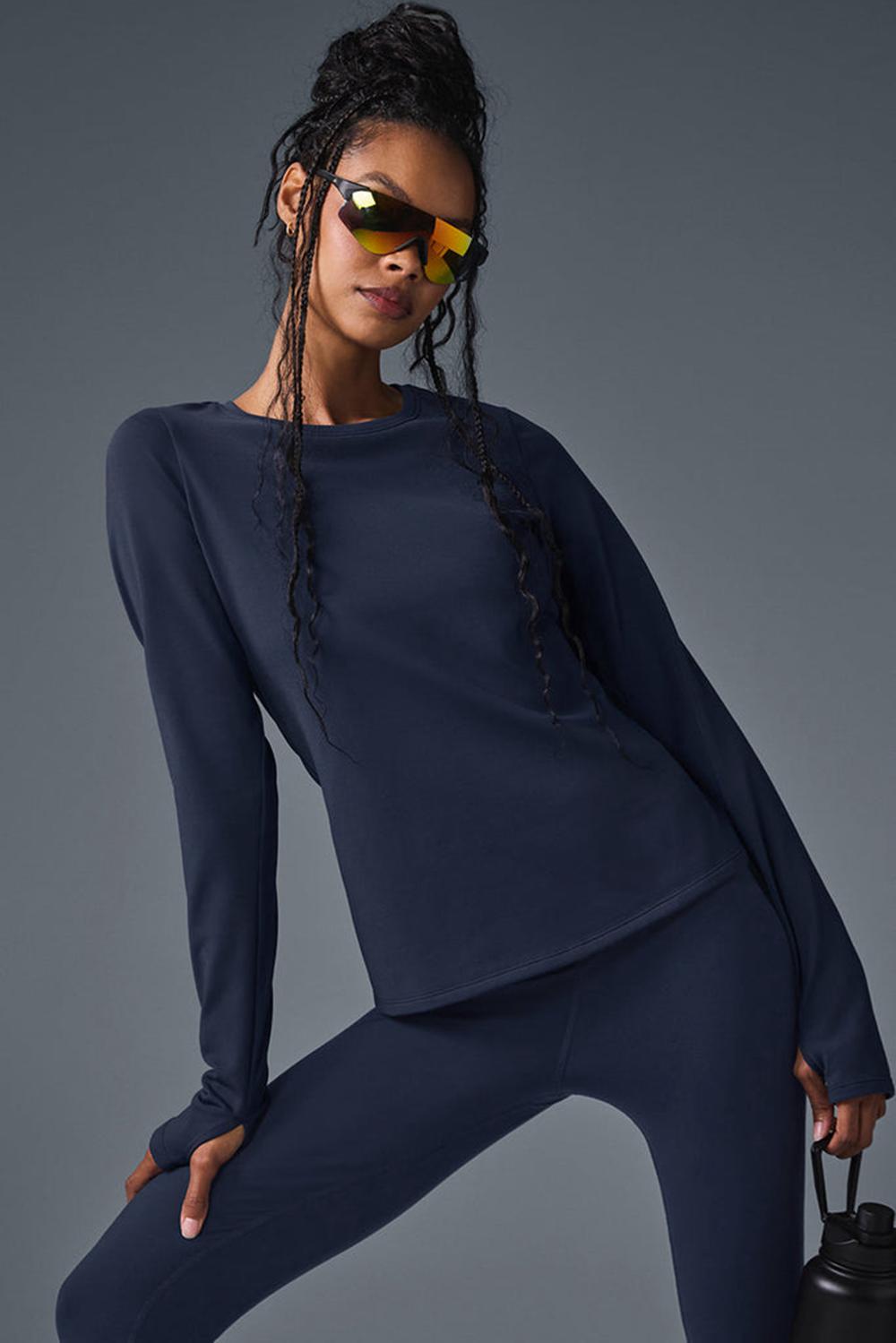 Alo Yoga Airbrush Winter Warm Nocturne Donna Maniche Lunghe Blu Marino | Italia  DYB-325947