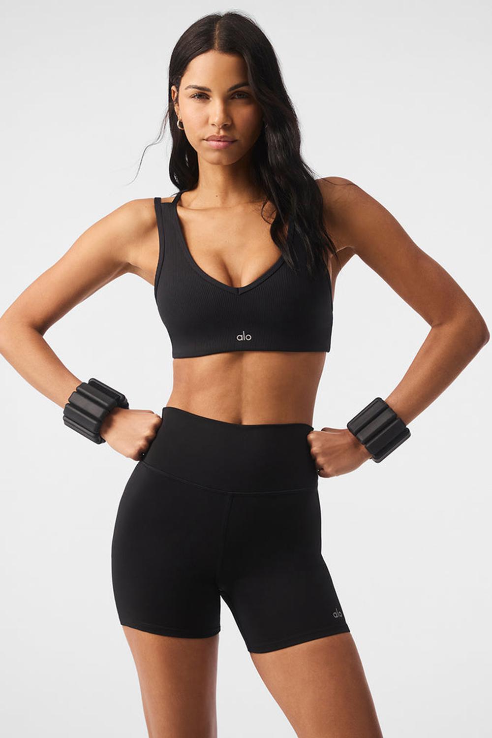 Alo Yoga Airlift Ribbed Jump Start V-Neck Donna Reggiseno Nere | Italia  ZCB-835417