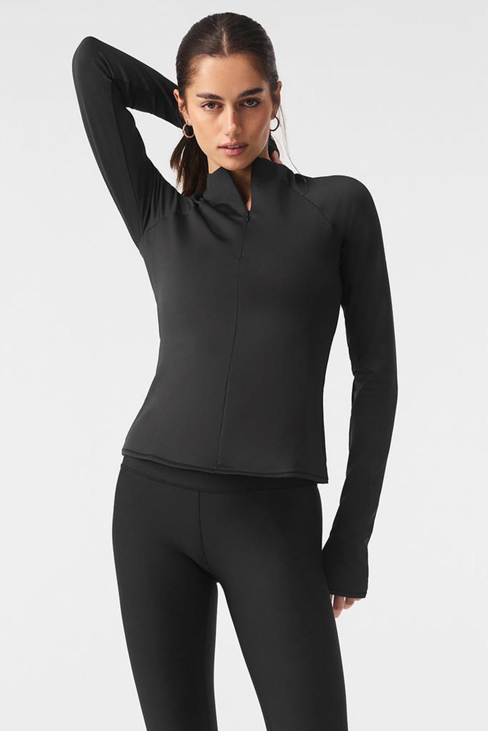 Alo Yoga Airlift Winter Warm 1/4 Zip Donna Maniche Lunghe Nere | Italia  FTB-836597