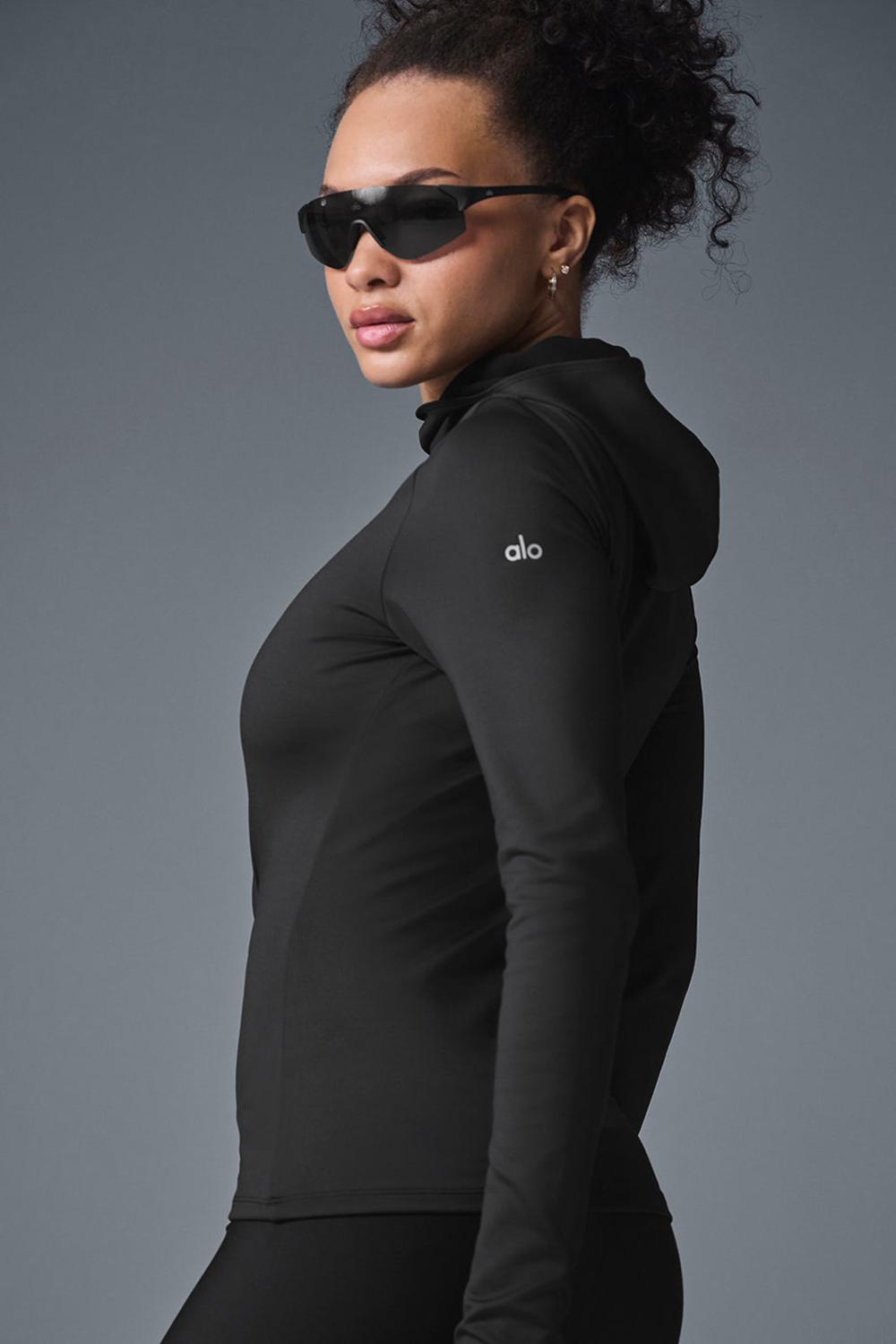 Alo Yoga Airlift Winter Warm Runner Donna Felpa con Cappuccio Nere | Italia  TFQ-395480