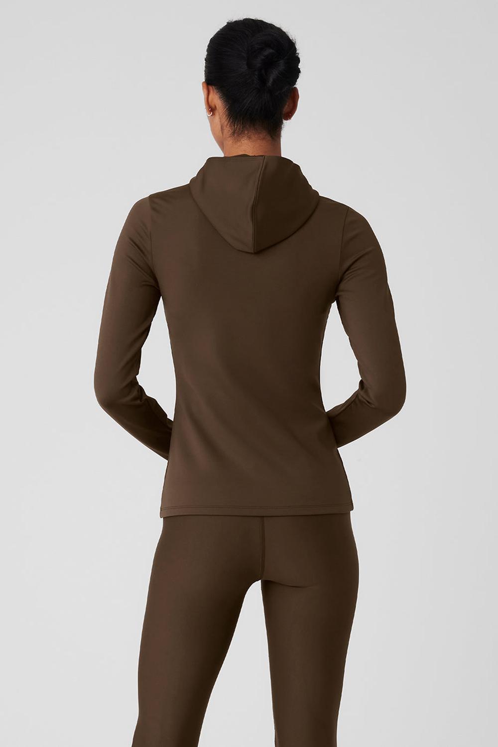 Alo Yoga Airlift Winter Warm Runner Donna Felpa con Cappuccio Espresso | Italia  UYM-305462