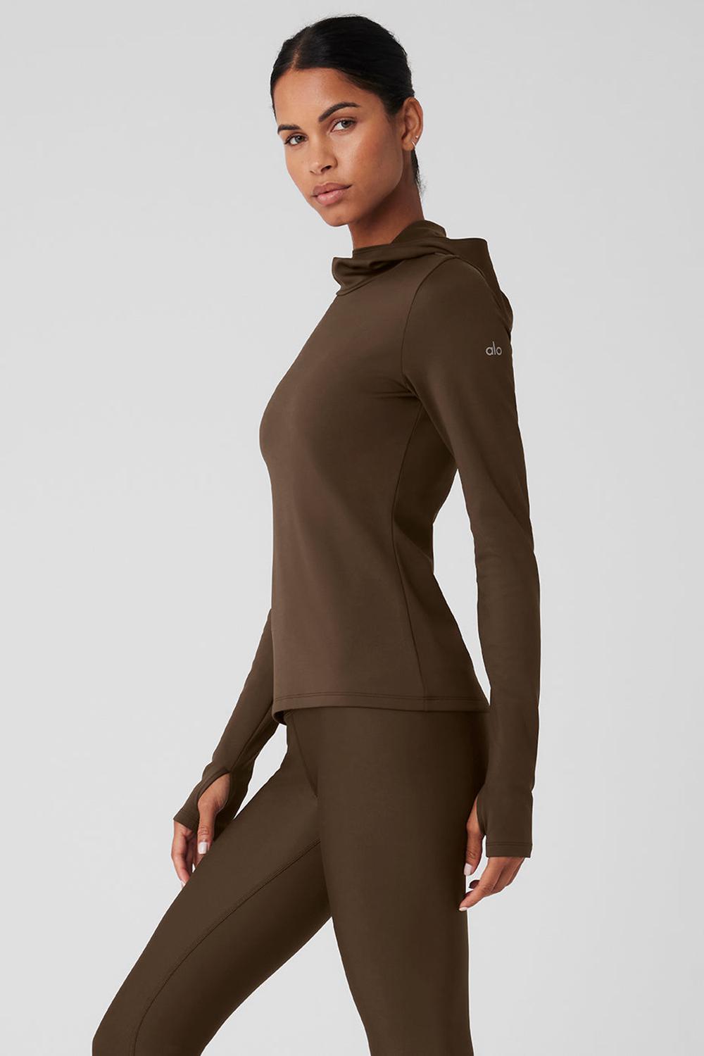 Alo Yoga Airlift Winter Warm Runner Donna Felpa con Cappuccio Espresso | Italia  UYM-305462