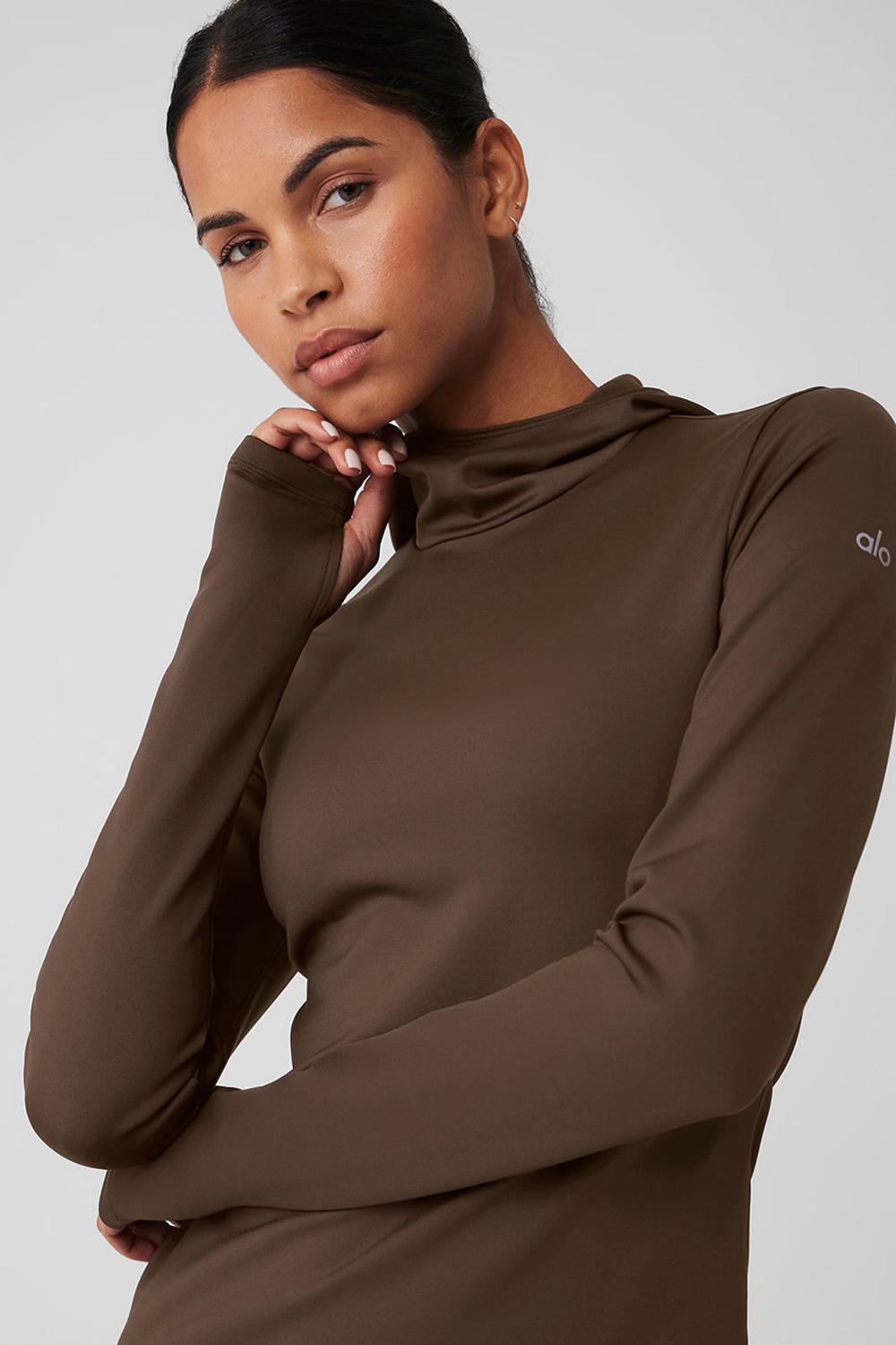 Alo Yoga Airlift Winter Warm Runner Donna Felpa con Cappuccio Espresso | Italia  UYM-305462
