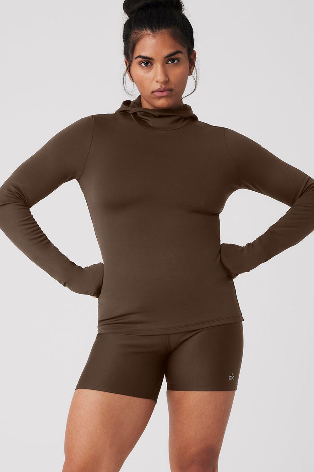 Alo Yoga Airlift Winter Warm Runner Donna Felpa con Cappuccio Espresso | Italia  UYM-305462