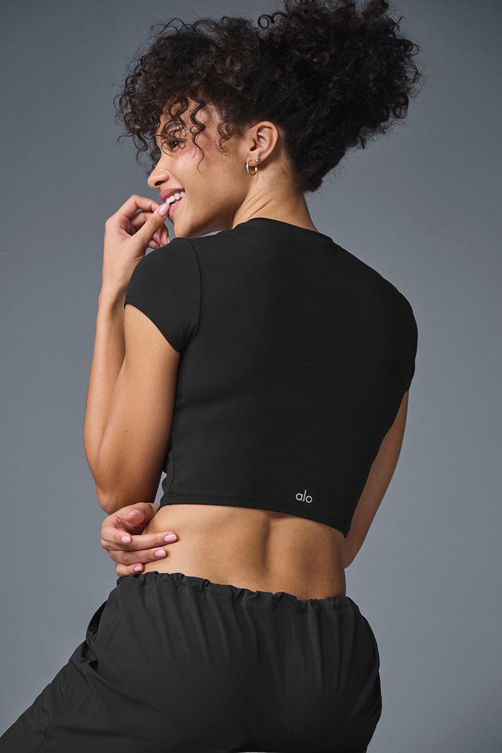 Alo Yoga Alosoft Crop Finesse Donna Short Sleeve Nere | Italia  MIH-064257